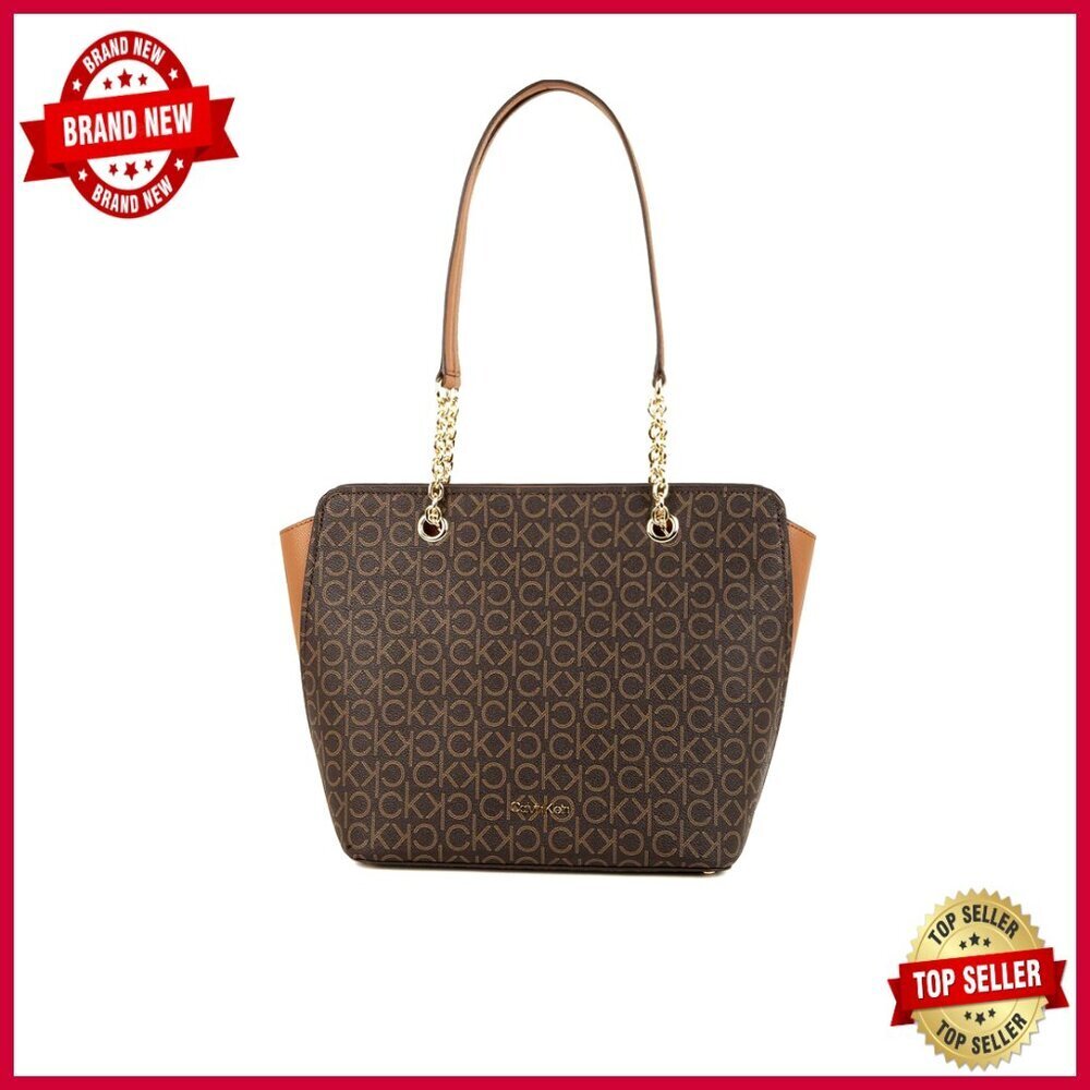 Signature Top Zip Chain Tote Bag with Interior Pockets